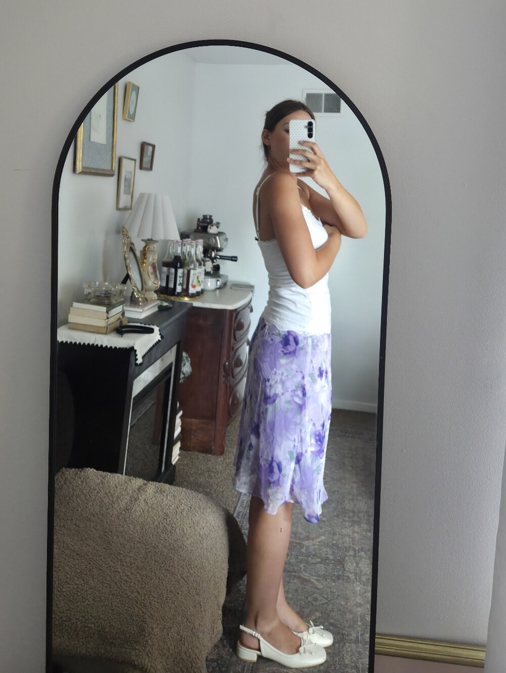 Purple Floral Chiffon Midi Mini Skirt